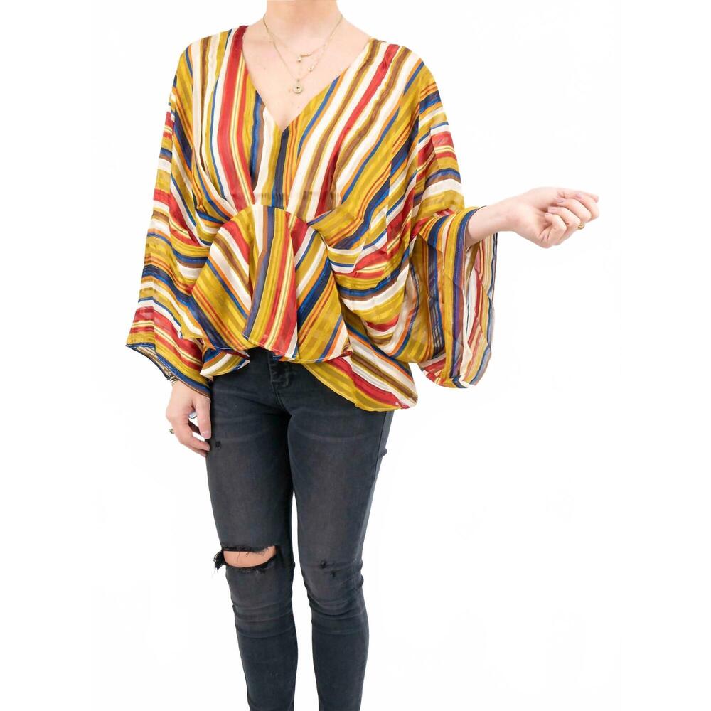 NEW BIG HIT FASHION festive stripe dolman top in yellow multi